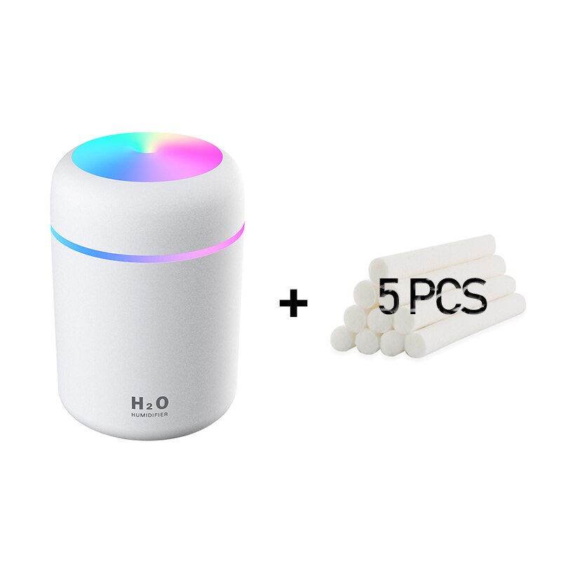 Humidificador portátil USB ultrasónico, taza colorida, difusor de Aroma, máquina de niebla, purificador de aire con luz para el coche y el hogar: 300ml White 5filters