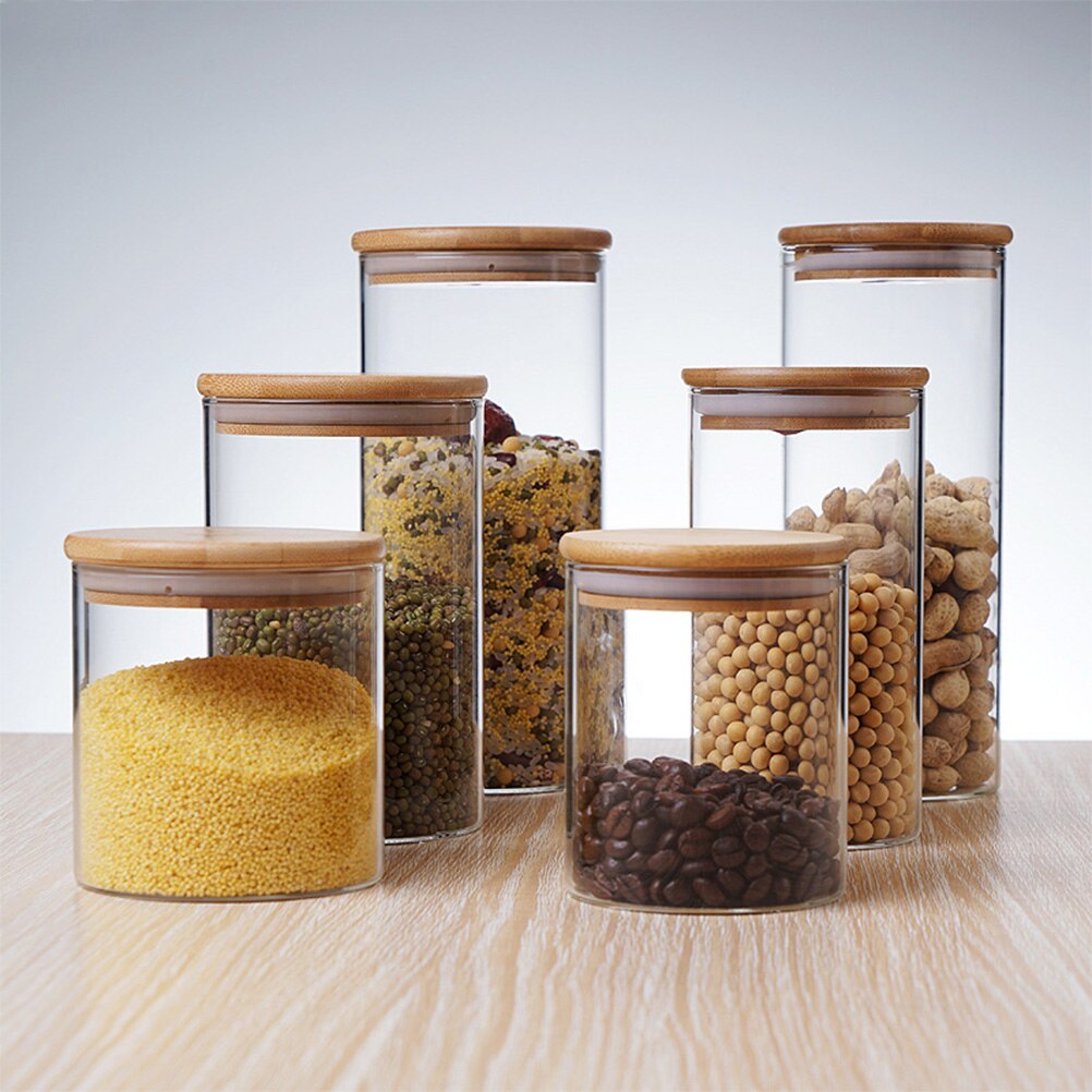 Multi-Size Kitchen Clear Glass Jar Sealed Canister Food Storage Container for Loose Tea Coffee Bean Sugar Salt Can Box Container