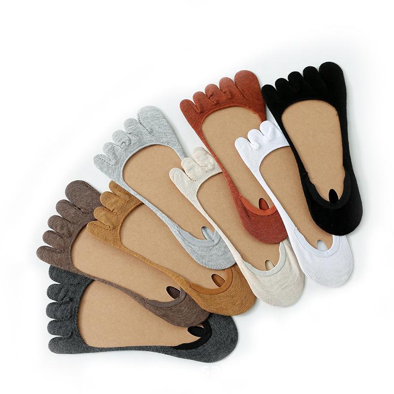 Calcetines de algodón de cinco dedos para mujer, medias invisibles de algodón, de silicona, antideslizantes, de verano: mix colors