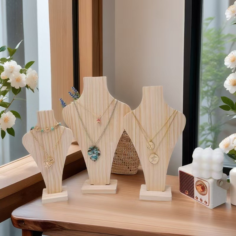 Maniquí de madera para collar, colgante, cadena, joyería, busto, soporte de exhibición para cuello, tipo jarrón, colgante para collar, escaparate