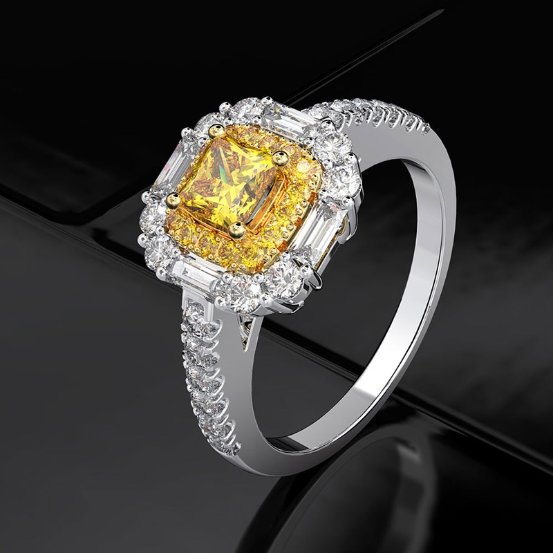 Luxury 4*4mm Yellow Square Zircon Princess rings for women Sparkling CZ Wedding Engagement party jewelry Valentine's Day