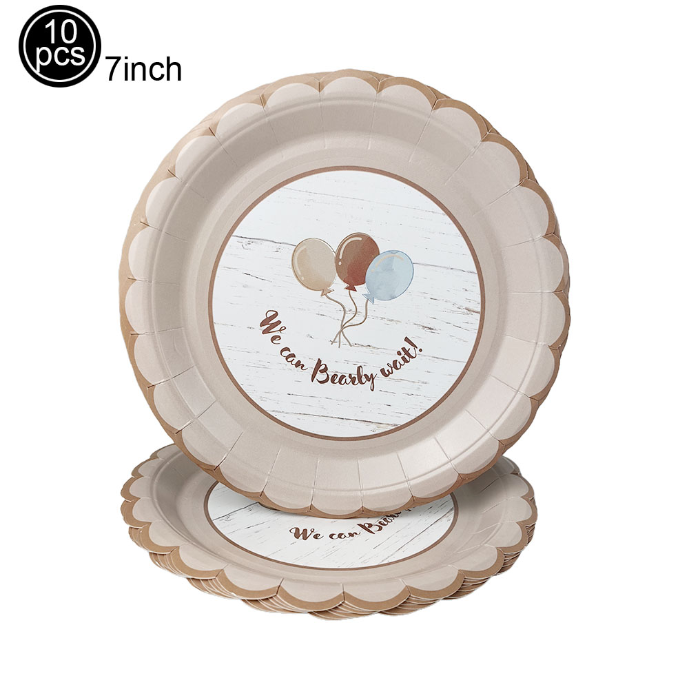 Decoración de temática de oso marrón azul, plato de 7 "/9", servilleta, taza, vajilla desechable para Baby Shower, decoración de cumpleaños con tema de oso: Zafiro profundo