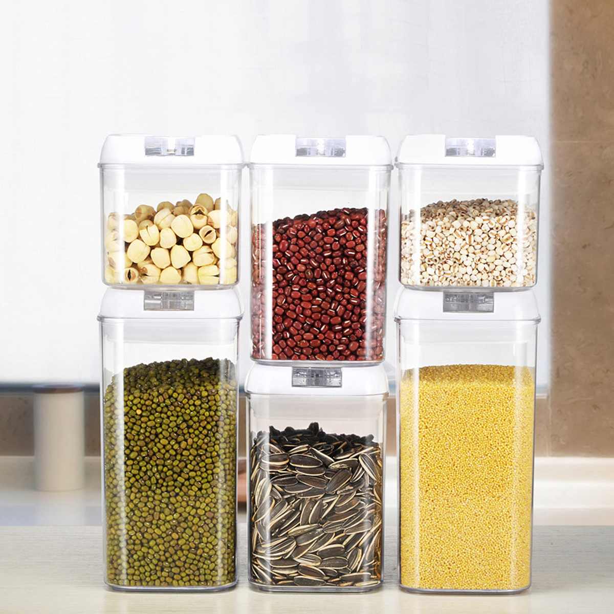 6Pcs Dry Food Storage Box Food Containers Transparent Stackable Kitchen Spaghetti Noodles Sealed Tank Cans Organizers Bottles