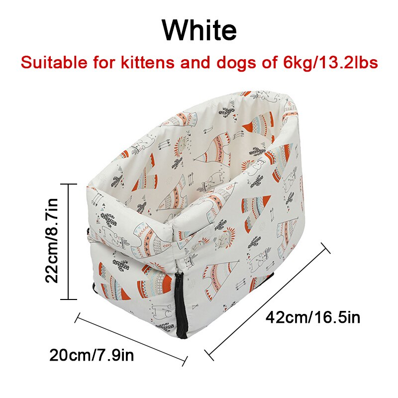 Asiento de coche portátil para perros y gatos pequeños, caja de seguridad con reposabrazos, Control Central, antideslizante: White