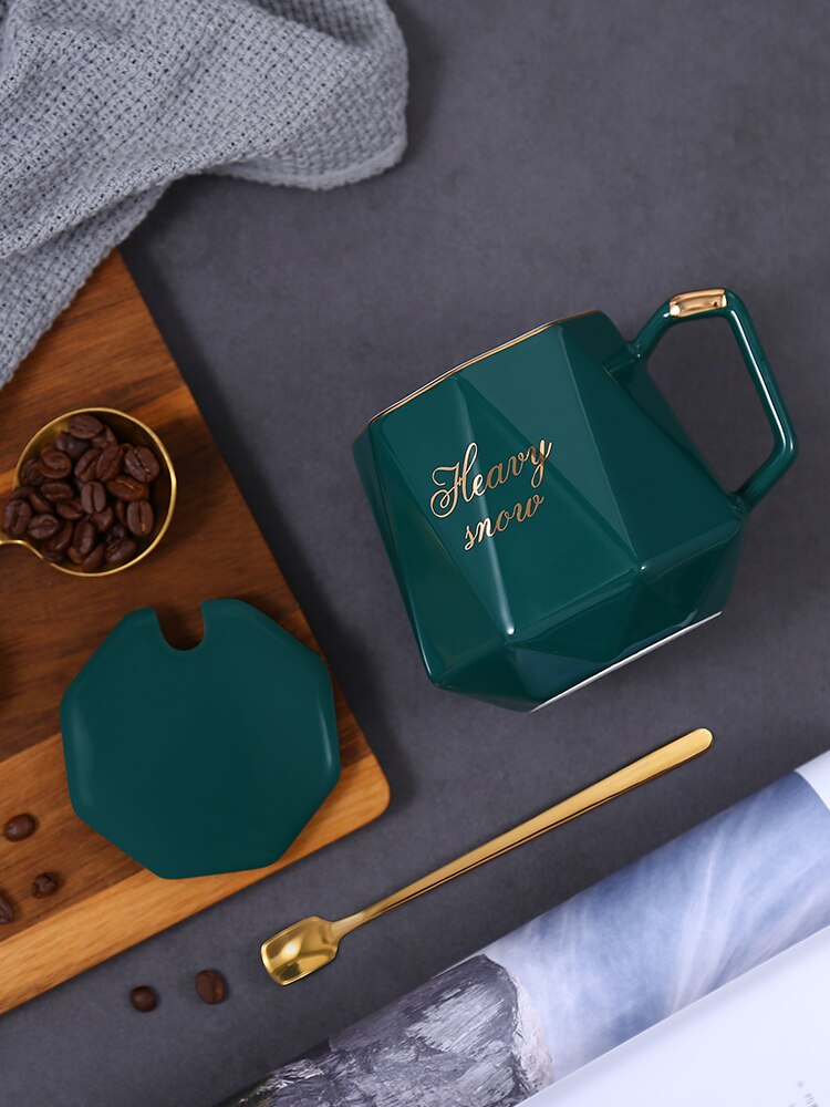 Gold Luxury Espresso Coffee Mugs Ceramic Reusable Mug Lid Coffeeware Canecas De Porcelana Travel Mug EA60MK