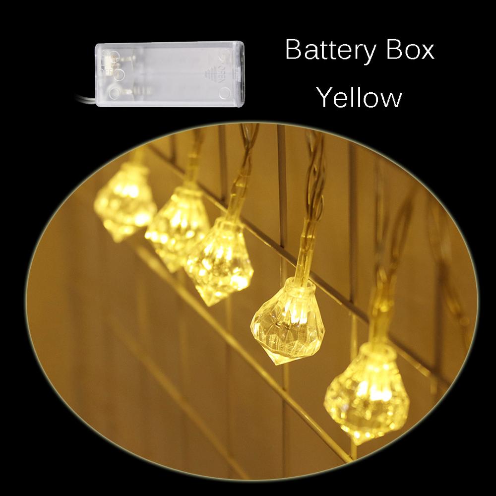 10 led's in diamantvorm, twinkelende lichtjes, kerstversiering voor bruiloften en feesten, feeënkrans: Geel (batterijdoos)