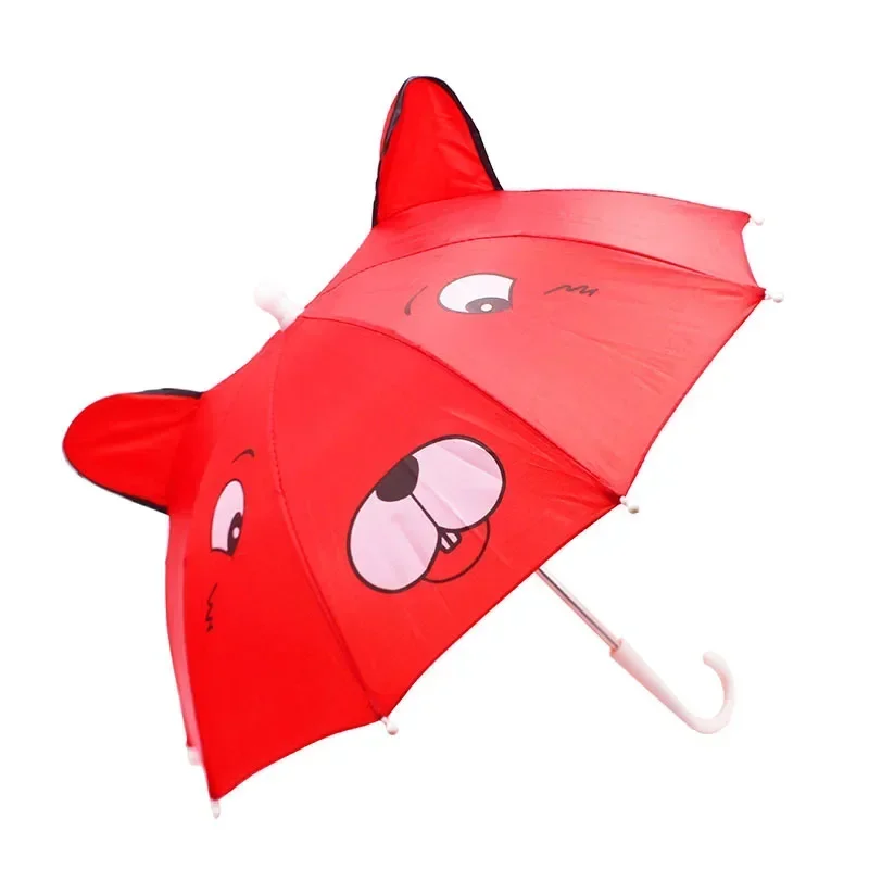 Paraguas de dibujos animados para niños de 1 a 3 años, paraguas de animación con mango largo, modelado de orejas 3D, paraguas para niños y niñas: Rosa