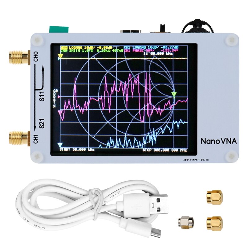 Nano VNA Vector Network Analyzer Pressing Screen 50KHz-900MHz Digital Shortwave MF HF VHF UHF Antenna Analyzer with RF Cable