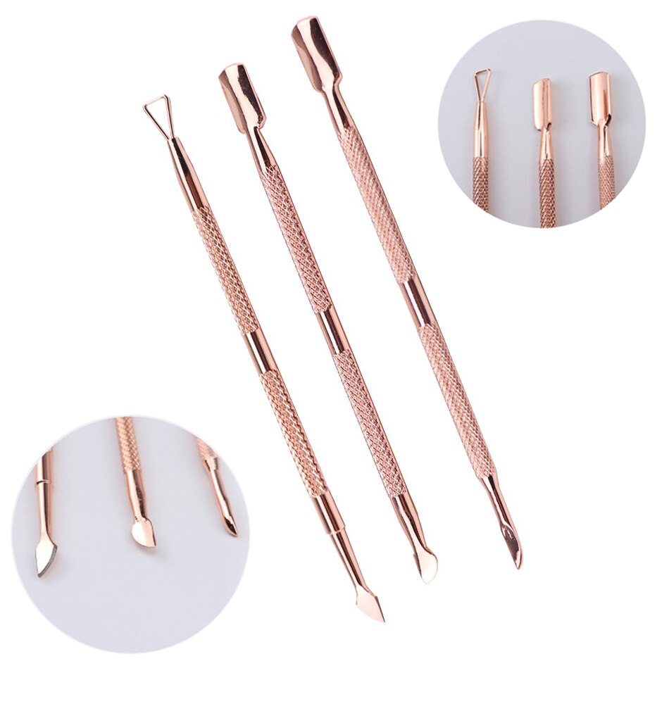 1/3pcs Gold Stainless Steel Pusher Nail Tools Pedicure Manicure File Dead Skin Push Cuticle Remover Nail Art Care Tool