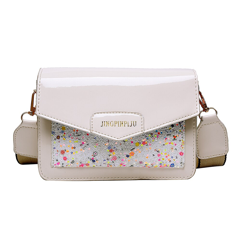Dames pailletten pu leren schoudertas dames kleine messenger crossbody handtassen dames schoudertas: Wit