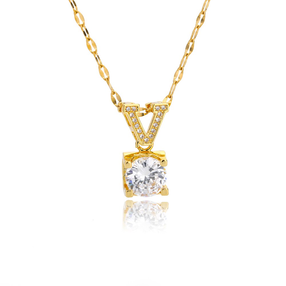 Luxus Zirkonia Halskette Für Frauen Edelstahl Gold Kette Halsketten glänzend Kristall Halsband Hochzeit Band Paar Schmuck: Ursprünglich Titel