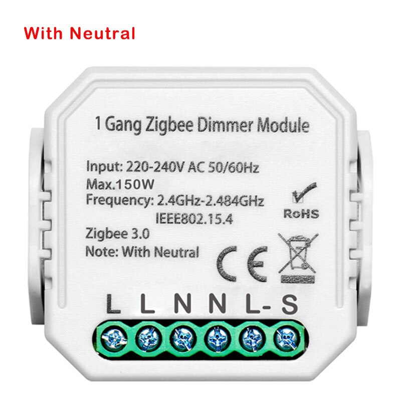 Tuya Smart Zigbee Dimmer Module 1Gang 2Gang Met Neutrale 2 Weg Draadloze Schakelaar Relais Ondersteuning Zigbee2MQTT: 1 Gang Zigbee Dimmer