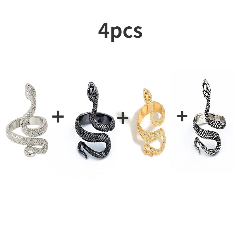 Bague serpent rétro Punk pour hommes et femmes, 4 pièces, couleur Antique exagérée, personnalité de la , stéréoscopique, ouverture ajustable: 1-4pcs