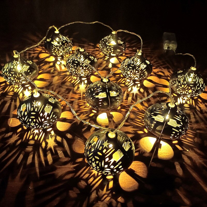 Muslim Iron Gold Leaves String Lights 10 Led Wedding Christmas Birthday Room Courtyard Decorative LED Light Party Lights