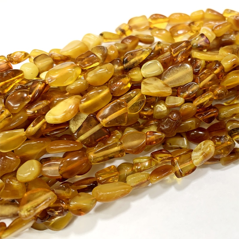 Natural Genuine dark Yellow Amber Nugget Free Form Fillet Irregular Pebble necklace bracelet Beads 15" 06396