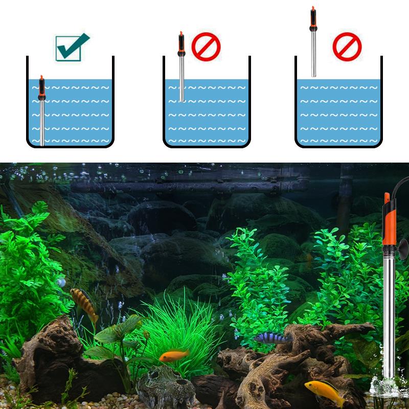 50~500W Aquarium Heater Submersible Stainless Steel Adjustable Fish Tank Heating Rod Control Temperature Power Saving Heater