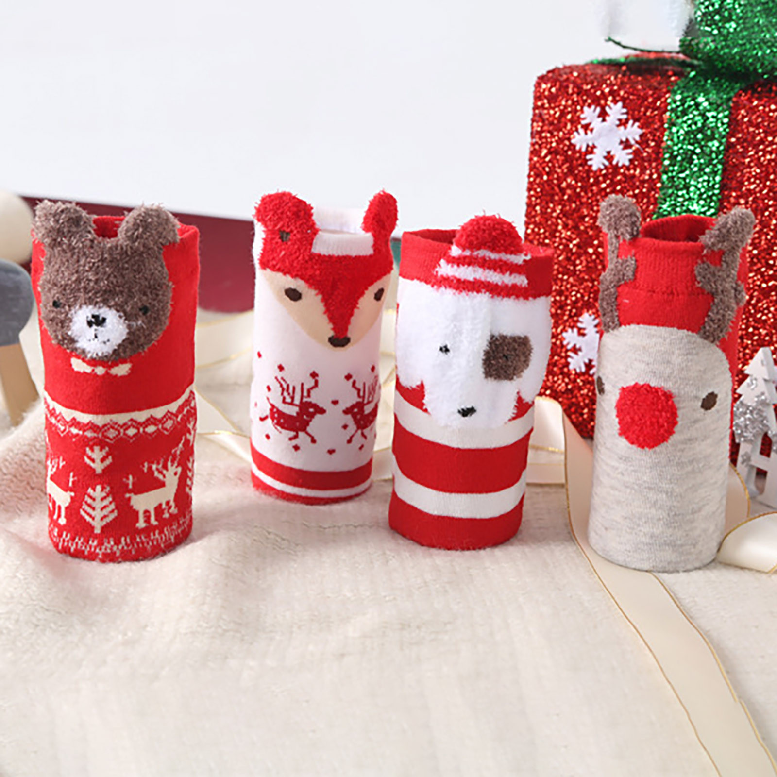 4 Paires Chaussettes Noël - Coton Femme Mi-mollet - Cartoon Décoratif - Hiver Festif