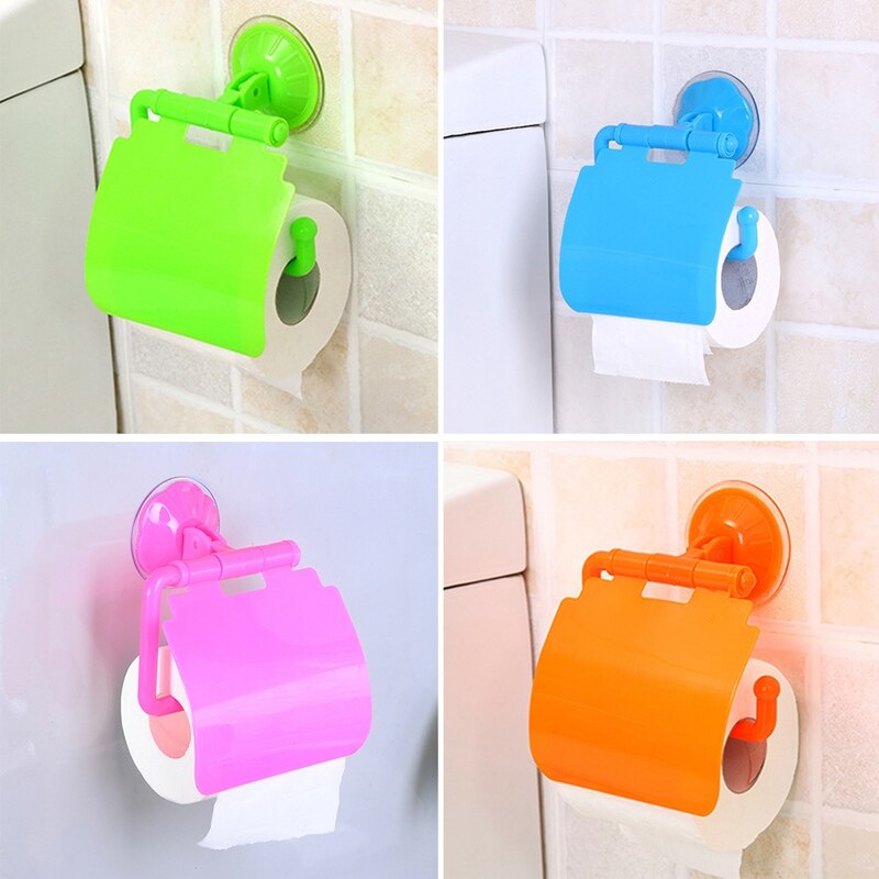 Wall Mounted Plastic Suction Cup Bathroom Toilet Paper Roll Holder With Cover