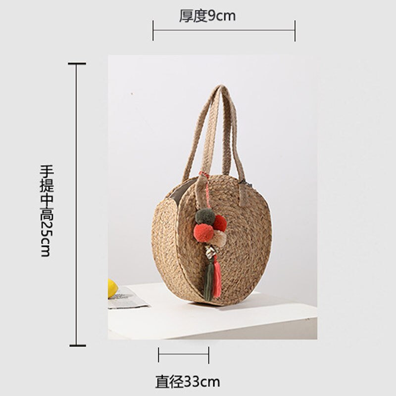 Leuke Haar Bal Strozak Grote Capaciteit Ronde Niche Geweven Zak Vrouwen Een-Schouder Hand-Held strandtas
