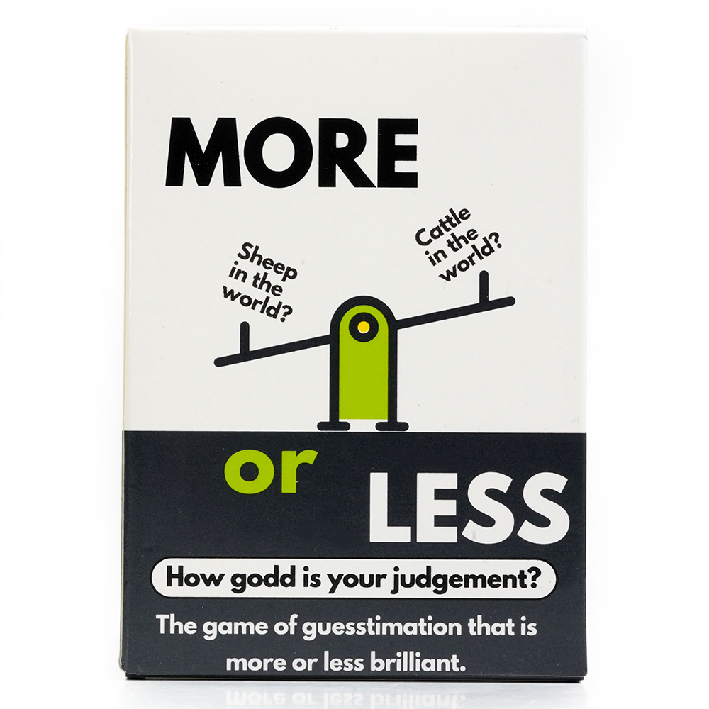 Jeu de cartes plus ou moins, comment bon est votre jugement, première édition, 1 pièce, jeux éducatifs, a un devinez le jeu de quiz