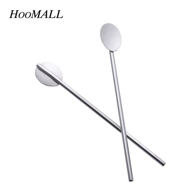Hoomall 2Pcs Rvs Roerstokje Bar Whisky Cocktail Roeren Suiker Lepel Holle Buis Stro Bar Barman Tool