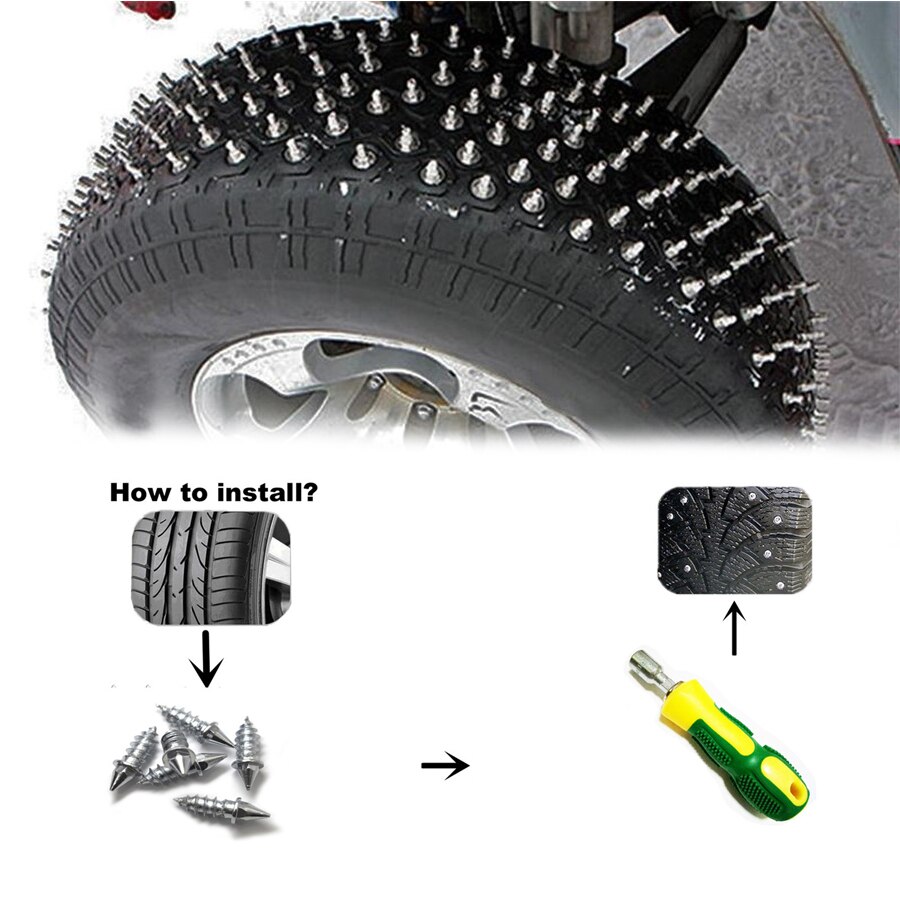 100Pcs Car Wheel Anti Slip Screw Stud Steel Winter Tire Snow Nail Spike Anti-Slip Screws With installation tools