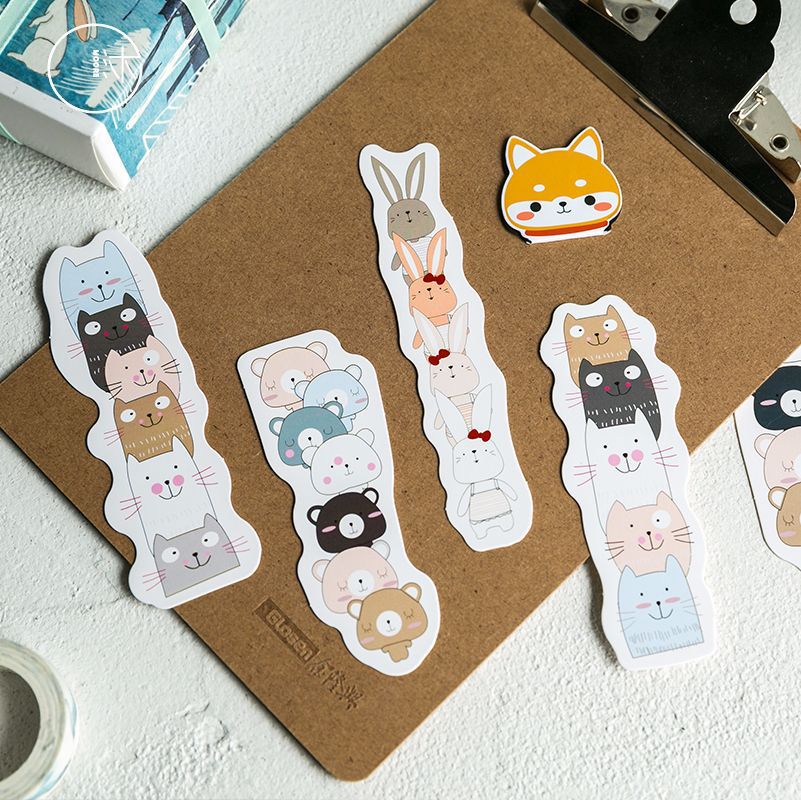 Marcapáginas de colores para libros, marcapáginas de papel de dibujos animados, oso, perro, promocional, Stationery-W-SQ-649, 30 unids/lote