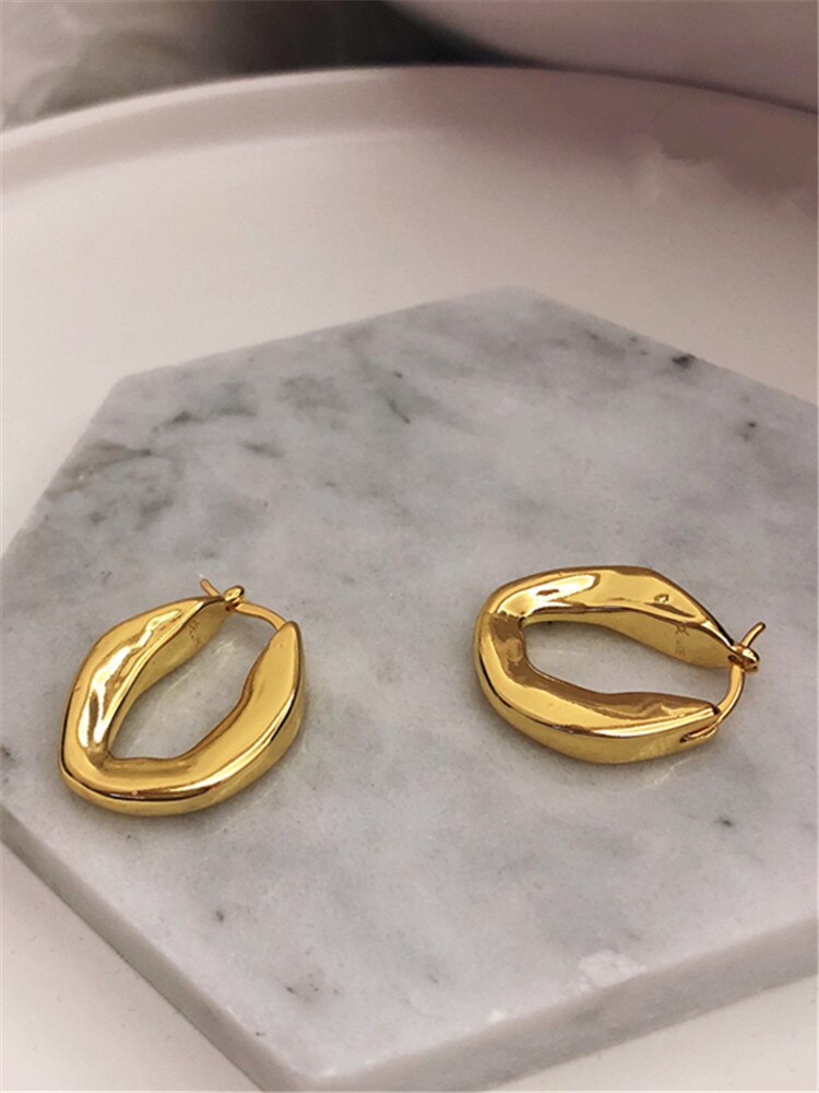 kshmir Gold female earrings irregular ring earrings small thick ring earrings simple and fashionable earrings girl