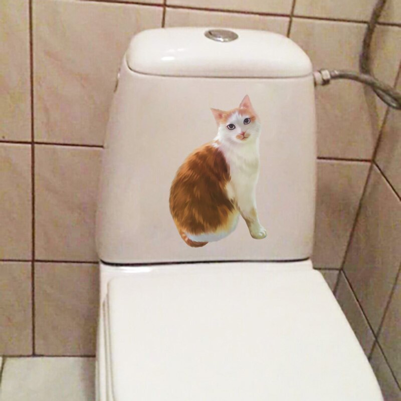 Yoja 14.2 × 21.9cm persoonlijkheid cartoon muurdecoratie gele kleine oranje kat toilet stickers wc accessoires  t1-2503