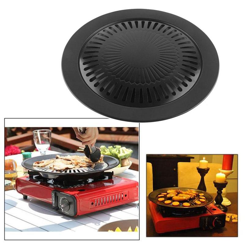 Korean Outdoor Barbecue Grill Non-Stick BBQ Grills Round Barbecue Accessories Steel Carbon Tools Pan Grills Easily Cleaned