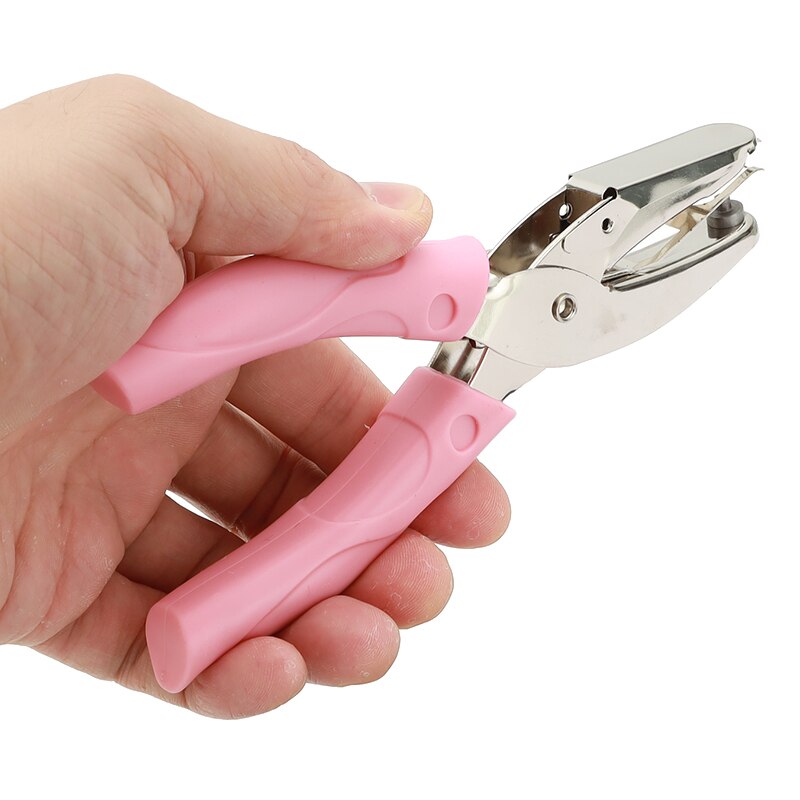Handle Hole Punch DIY Loose-leaf Paper Cutter Pink Single Hole Puncher with Protective Case School Office Binding Stationery