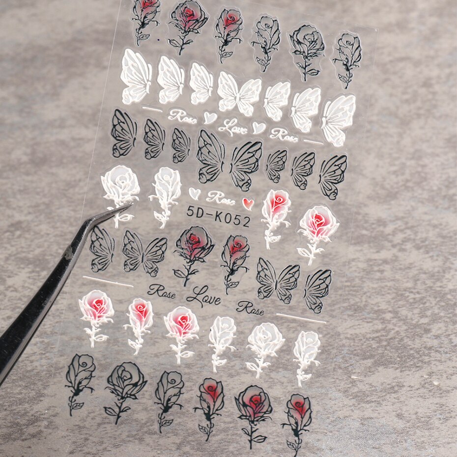 Pegatinas autoadhesivas para decoración de uñas, calcomanías deslizantes con degradado de rosas blancas, tema de verano, láminas de transferencia, envolturas de decoración, 5D-K052