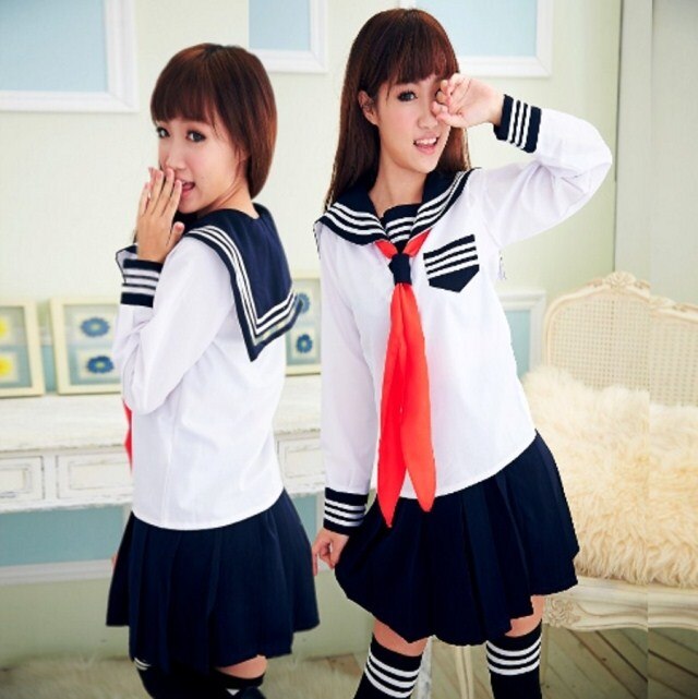 modelsJK Japanese School sailor uniform school class navy sailor school uniforms for girls suit / Set