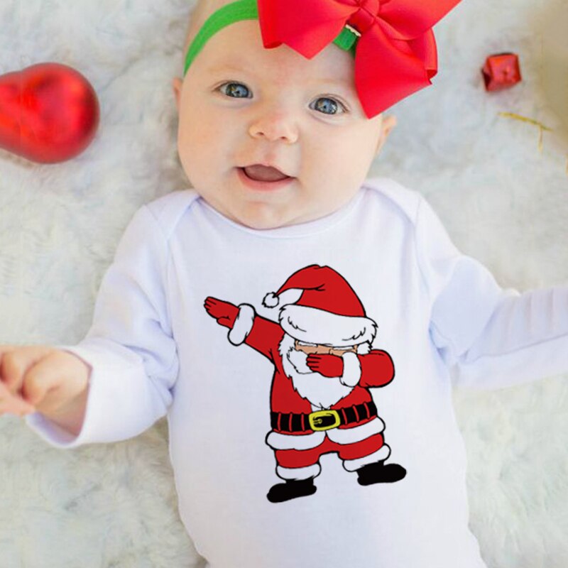 Newborn Baby Cotton Body Dabbing Santa Claus Pattern Print Infant Boy Girl Long Sleeve Jumpsuit Infant Toddler Baby Onesie