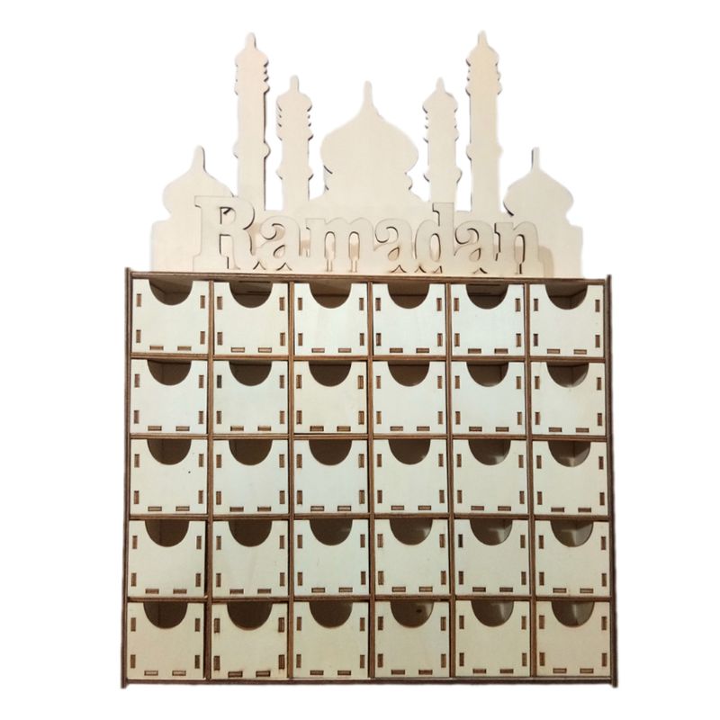 Ramadan Countdown Calendar DIY Wood Eid Mubarak Ornament Wooden Drawer Home Party Decoration