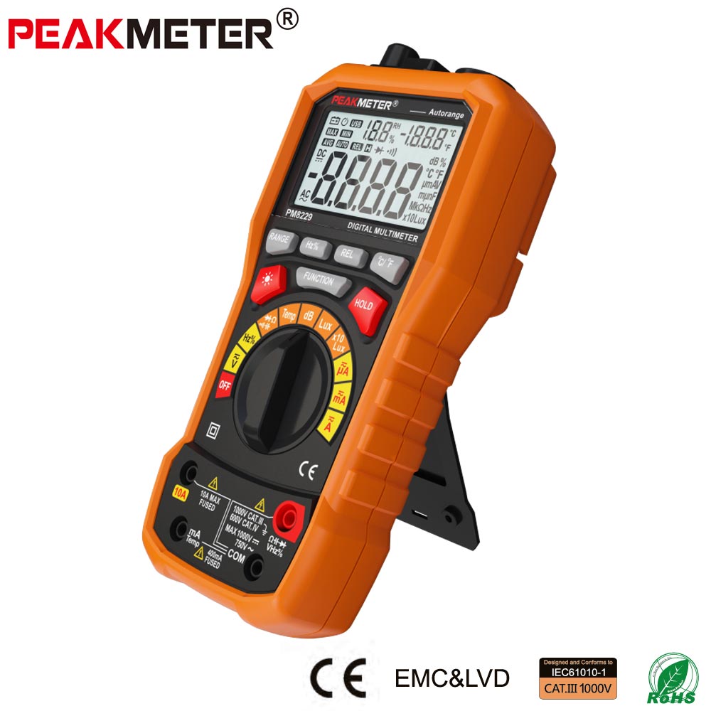 PEAKMETER PM8229 5 in 1 Auto Digital Multimeter With Multi-function Lux Sound Level Frequency Temperature Humidity Tester Meter