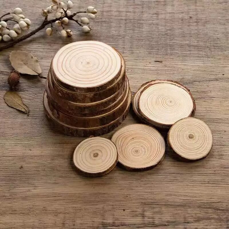Home Bar Cafe Wooden Decorative Coaster Wedding Party Painting Natural Pine Round Unprocessed Wood Piece Art