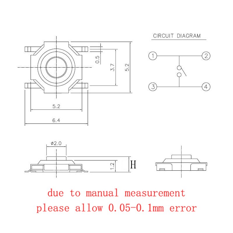 50Pcs 4x4mm SMD Tactile Push Button Switchs PCB Momentary Tact Switch Key Button 4*4*1.7/2/2.3/2.5/3/3.5/4.3MM
