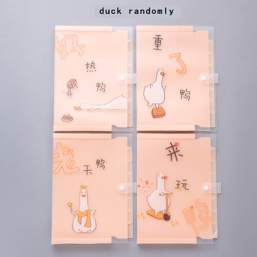 A4 pink flamingo 8 grid document bag file folder expanding cute portable organ bag organizer paper holder office school supplies: duck random 1pc