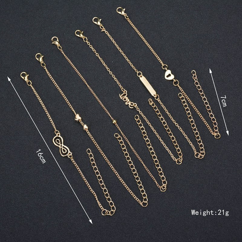 Bohème 6 pièces/lot ensembles de cheville pour femmes Bracelet de cheville sur la jambe or coeur amour barre infini pied chaîne cheville plage bijoux