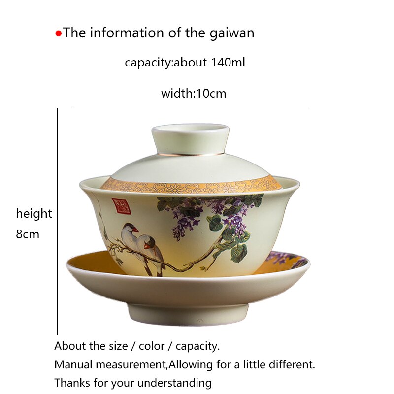 Chinese Gaiwan Traditional Kufung Tea Cup Comprised Of Cup, Saucer And Lid Made Of Fine Bone