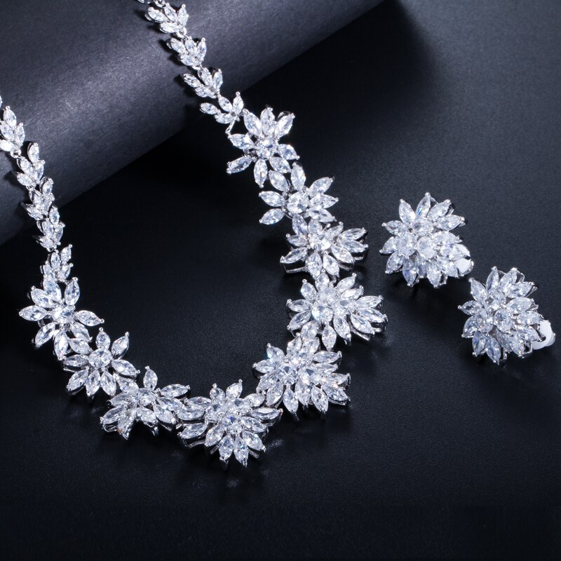 CWWZircons – ensemble collier et boucles d&#39;oreilles en Zircon cubique, accessoires de bijoux de luxe, à Clip, pour mariage, fête nuptiale, T149