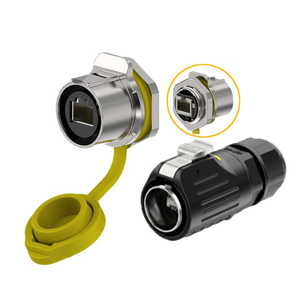EW-LP24 Industrial Waterproof M24 Plug Socket Panel Mount Signal Ethernet Network RJ45 Connector Adapter IP67