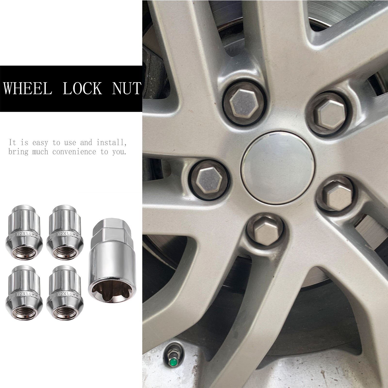 4pcs Universal Wheel Lock Lug Nuts Anti Theft Locking Nuts with 1pc Sleeve