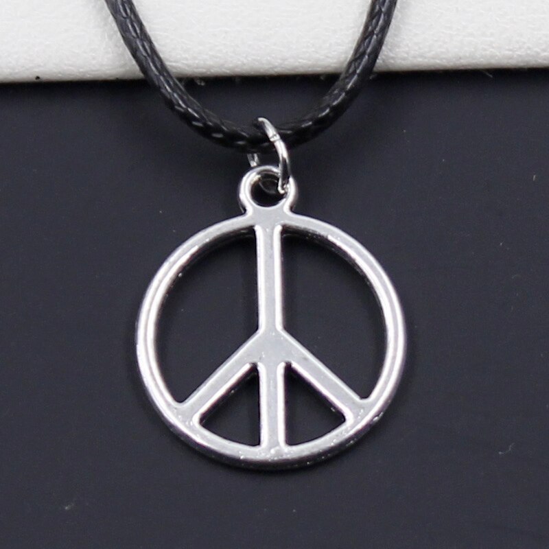 Peace Sign Symbol Tibetan Silver Color Pendant Necklace Choker Charm Black Leather Cord Factory Price Handmade