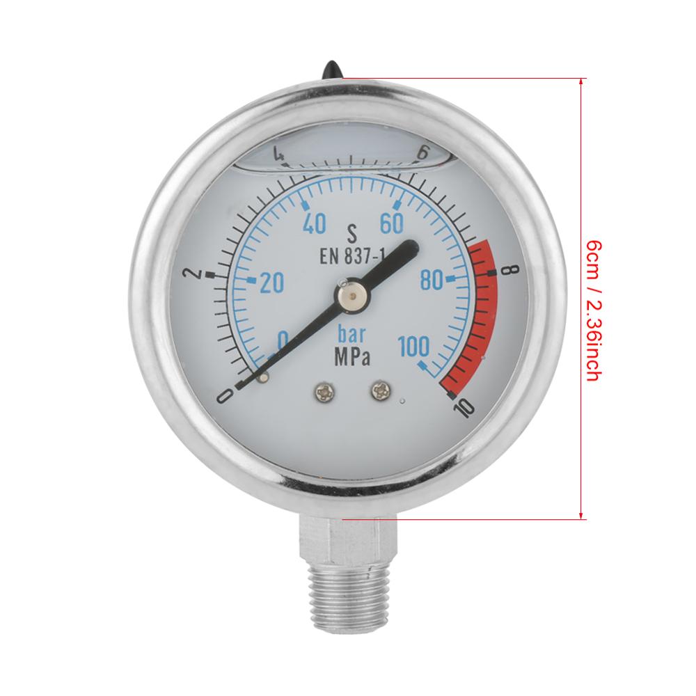 Pressure Gauge 1/4" NPT 60mm Dial Hydraulic Pressure Gauge 0~100 bar / 0-10Mpa Air Hydraulic Water Pressure Gauge Meter