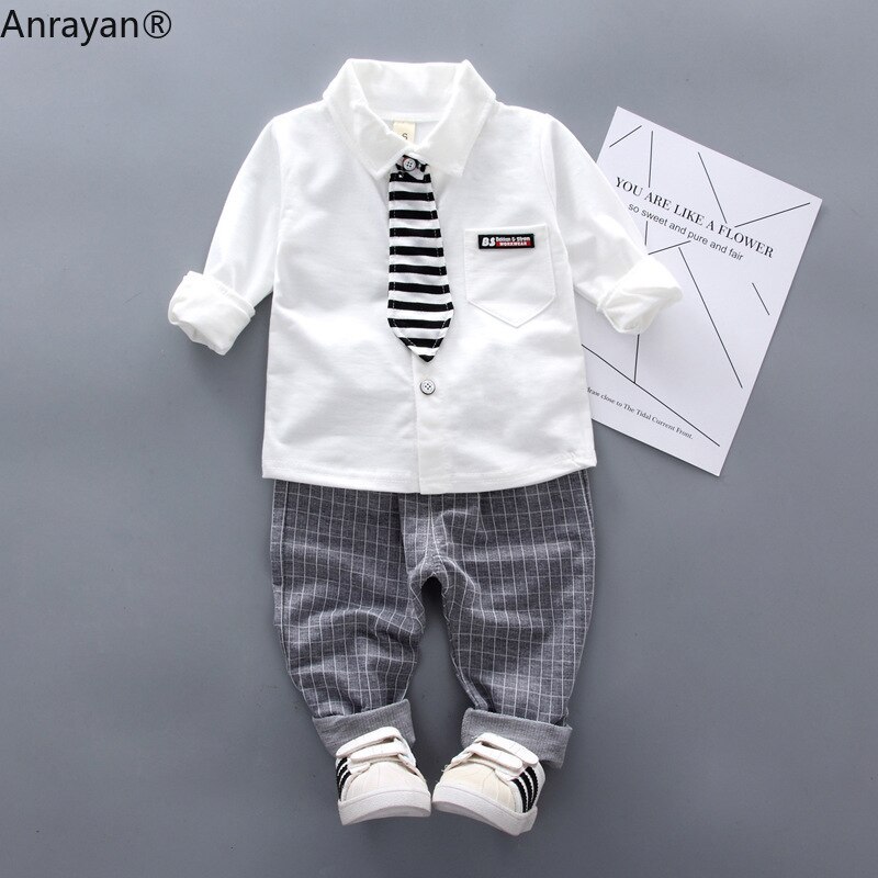 ¡Novedad de primavera ! Ropa Formal para bebés, camisa con lazo de caballero, pantalones, 2 unidades/conjunto de ropa infantil, trajes de ocio de algodón para niños.