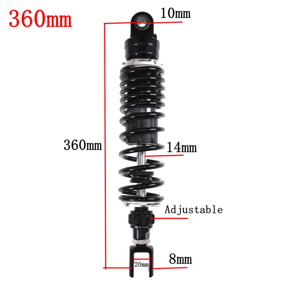 Amortiguador de aire trasero ajustable para motocicleta, suspensión trasera para Honda, Yamaha, Kawasaki, Suzuki, color negro, 270mm-360mm, 1 unidad: 360mm Black Fork