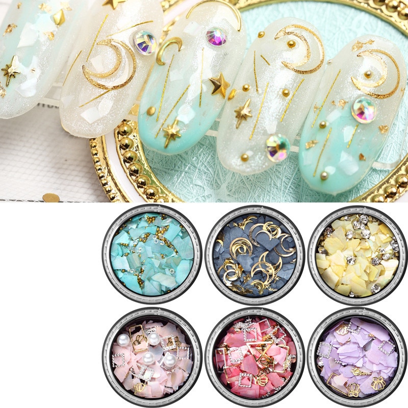 6 Kleuren Shell Nail Decoratie Voor Japanse Nail Art Onregelmatige 3D Nail Sieraden Mix Stijl Rhinestone Decoratie Voor Diy