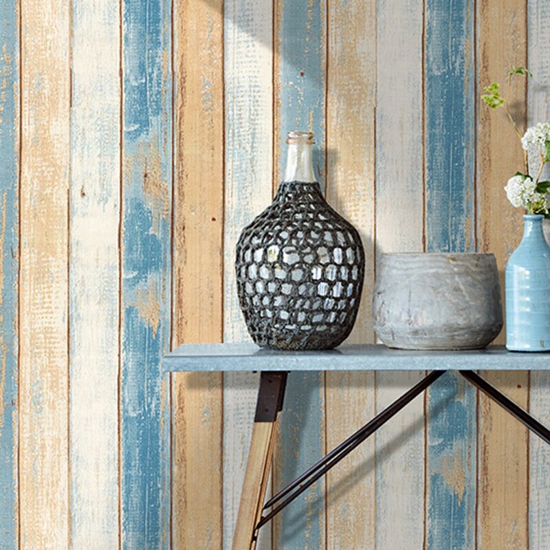 45CMx600CM 3D Wallpaper Nordic ins wall stickers white vertical stripes wood grain waterproof PVC self-adhesive Wallpaper